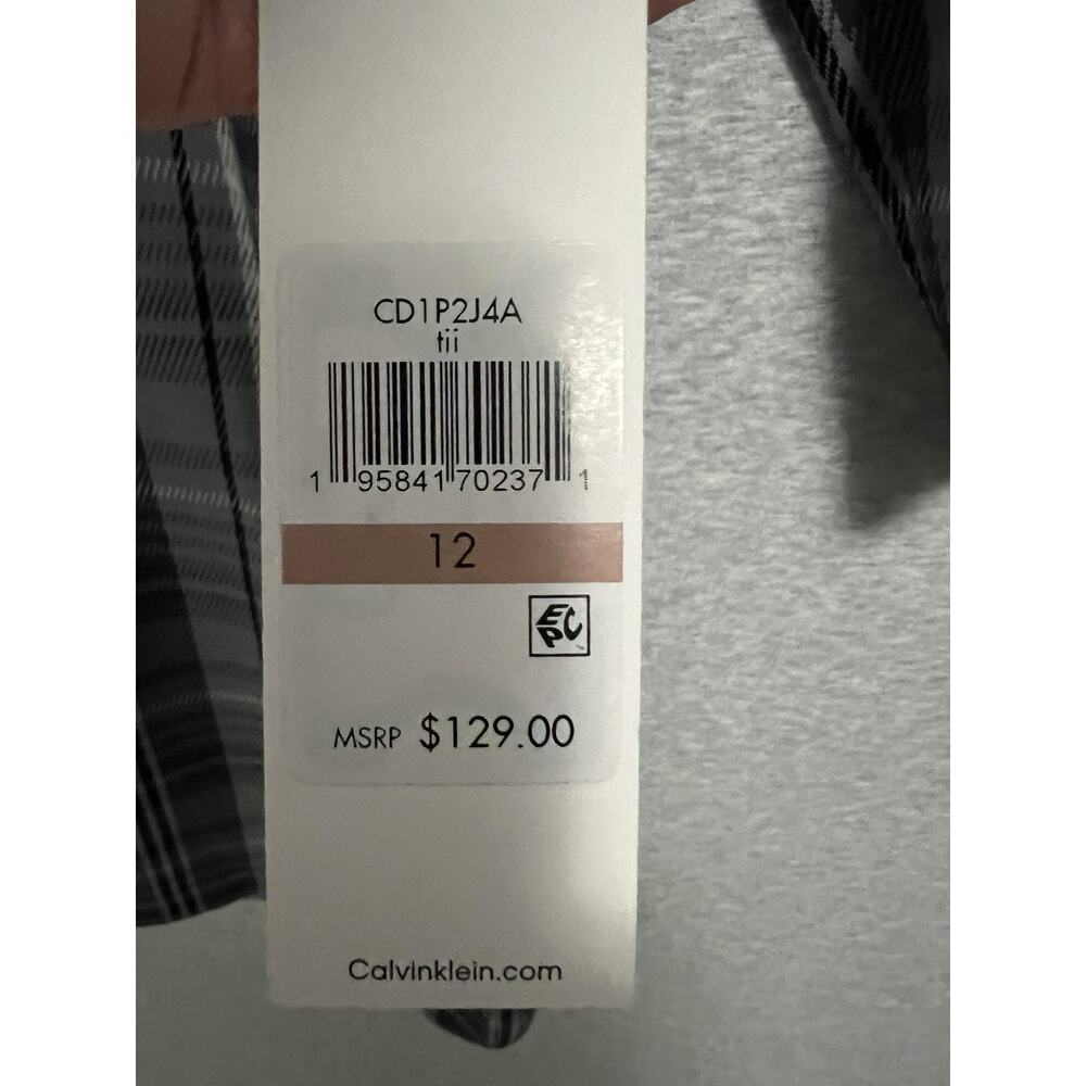 Calvin Klein Knit‎ Dress Womens 12 Black Gray Plaid 3/4 Sleeve Pullover Dressy - Picture 5 of 11